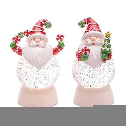 Set of Two White Green And Red Plastic Christmas Santa Tabletop Sculpture with LED HomeRoots