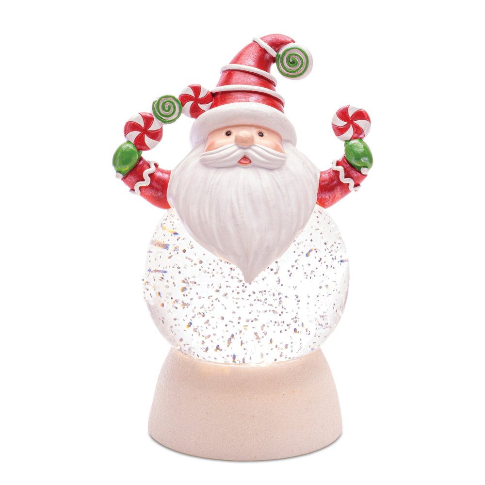 Set of Two White Green And Red Plastic Christmas Santa Tabletop Sculpture with LED HomeRoots