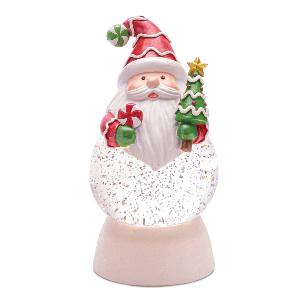 Set of Two White Green And Red Plastic Christmas Santa Tabletop Sculpture with LED HomeRoots