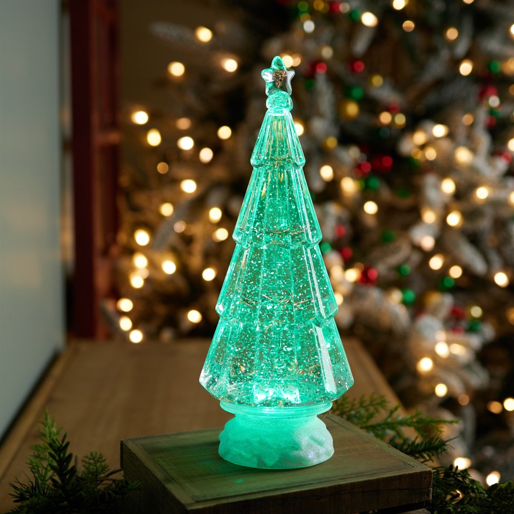 12" Green Plastic Trees Christmas Christmas Tree Tabletop Sculpture with LED HomeRoots
