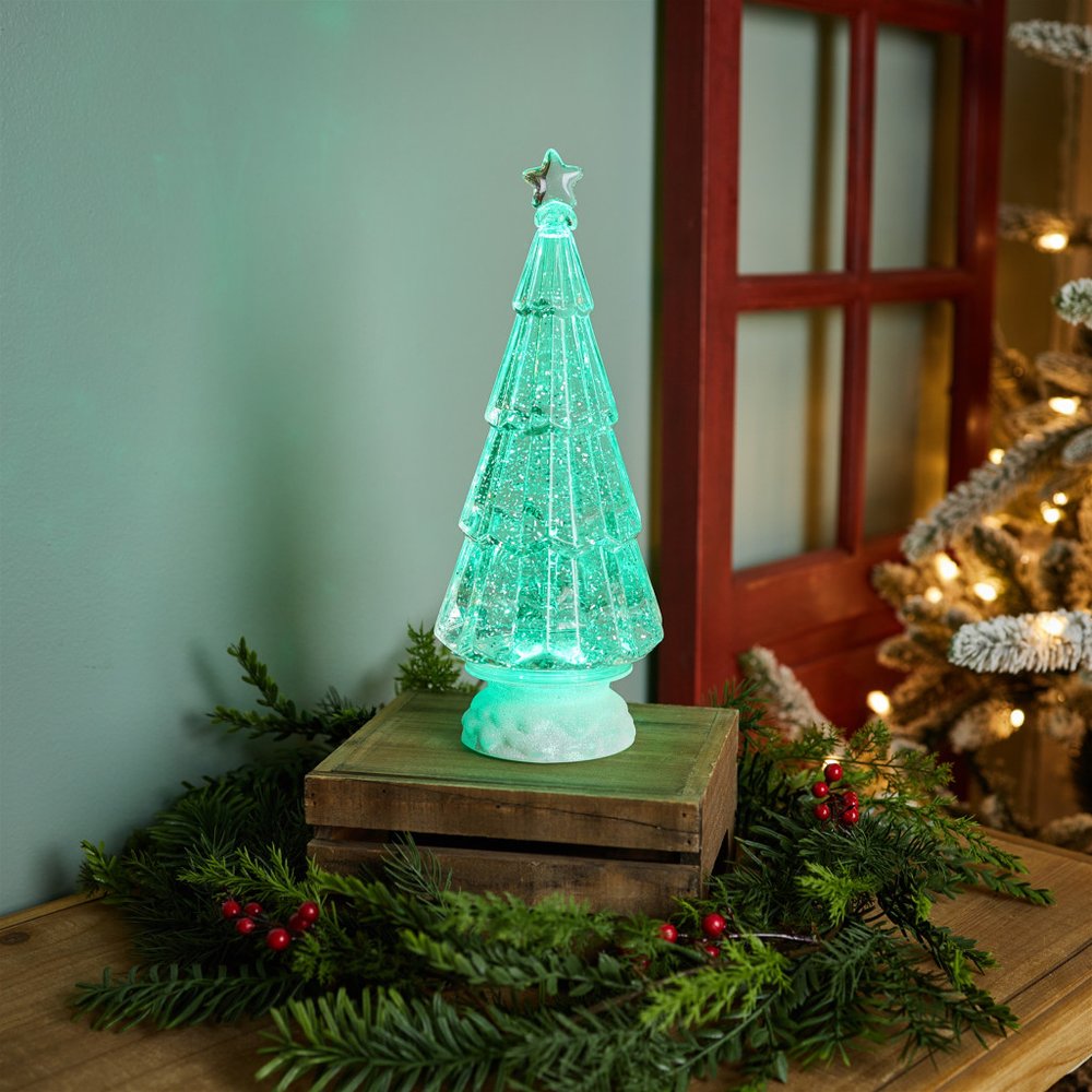 12" Green Plastic Trees Christmas Christmas Tree Tabletop Sculpture with LED HomeRoots