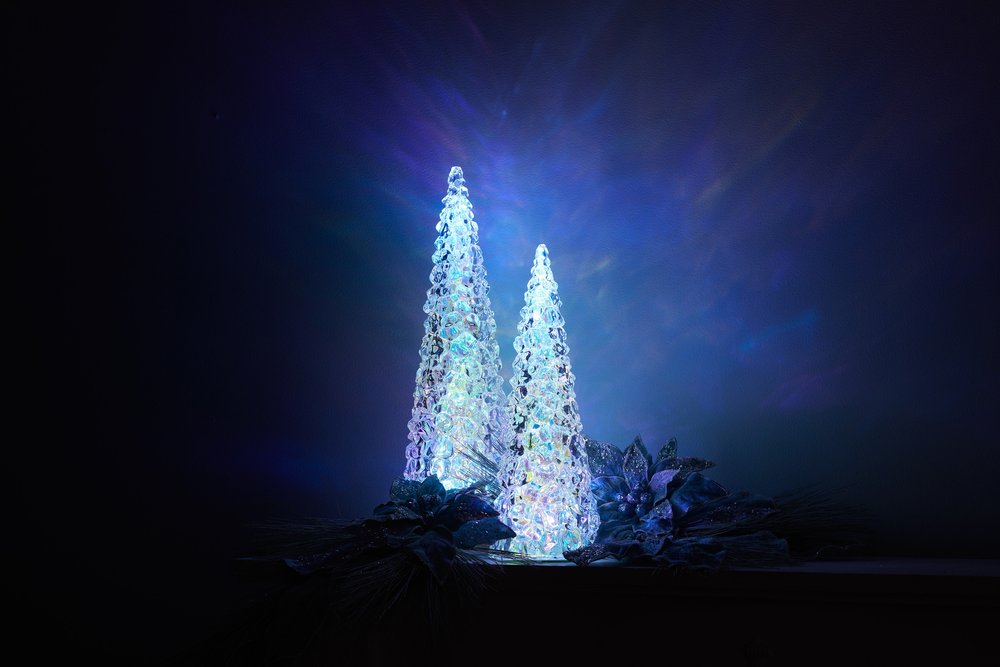 14" White Blue And Pink Plastic Trees Tabletop Sculpture with LED HomeRoots