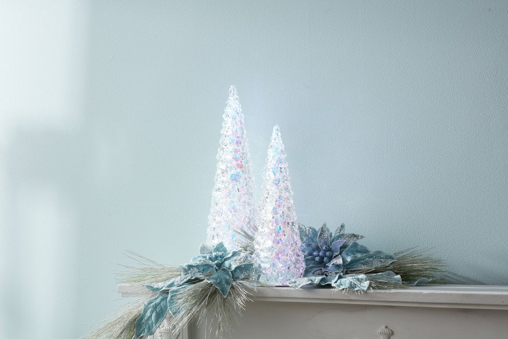 14" White Blue And Pink Plastic Trees Tabletop Sculpture with LED HomeRoots
