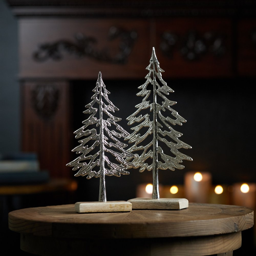 Set of Two Gray And Beige Aluminum Tabletop Sculpture HomeRoots