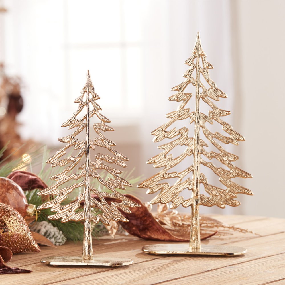 Set of Two Gold Aluminum Tabletop Sculpture HomeRoots