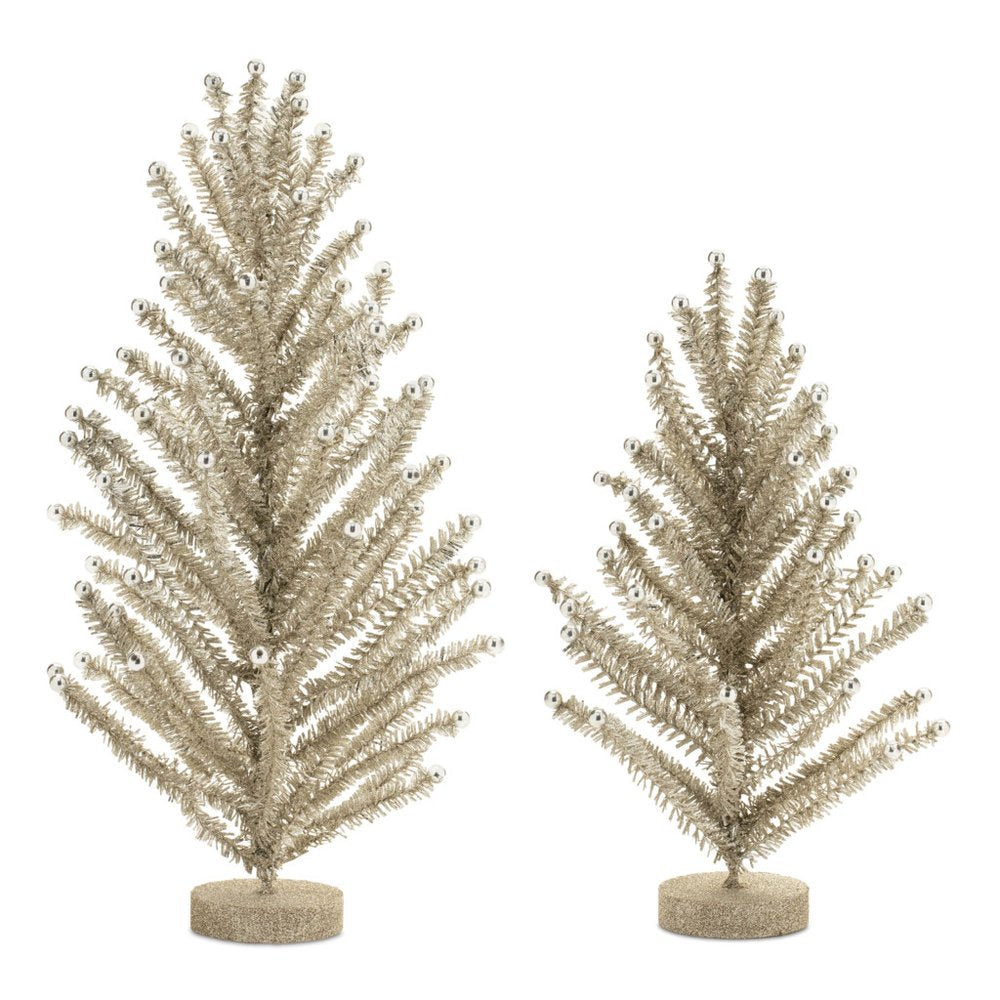 Set of Two Silver Plastic Trees Tabletop Sculpture HomeRoots