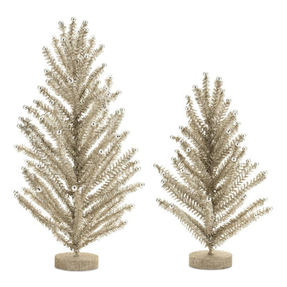Set of Two Silver Plastic Trees Tabletop Sculpture HomeRoots