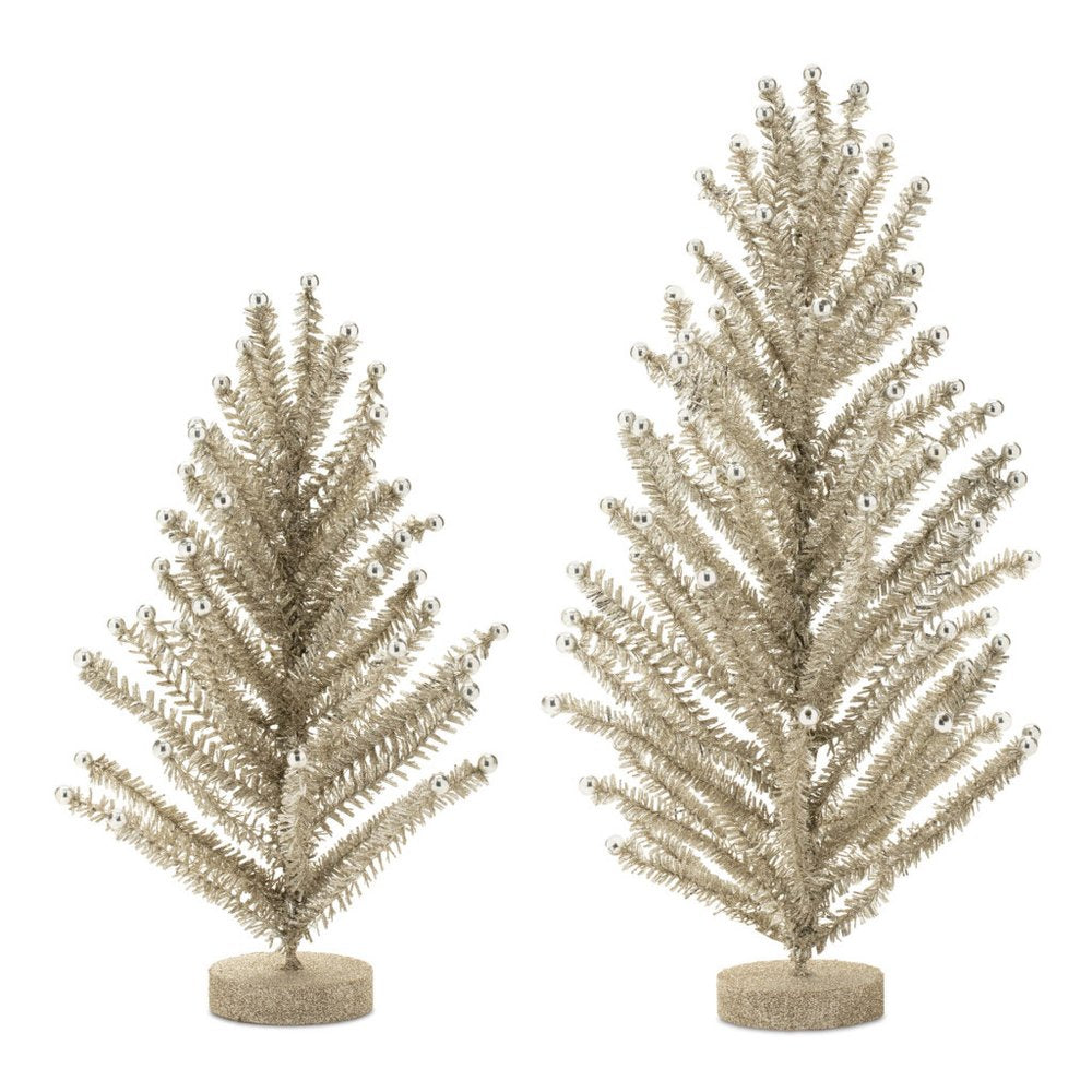 Set of Two Silver Plastic Trees Tabletop Sculpture HomeRoots