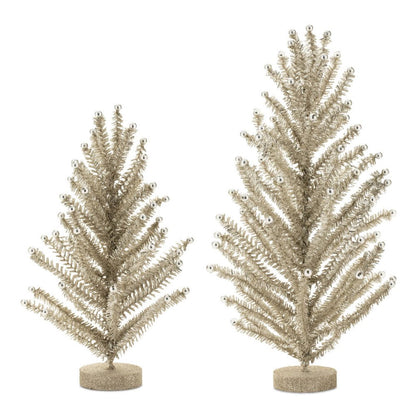 Set of Two Silver Plastic Trees Tabletop Sculpture HomeRoots