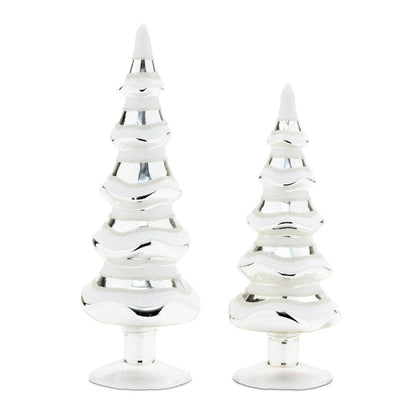 Set of Two Silver And White Glass Trees Tabletop Sculpture HomeRoots