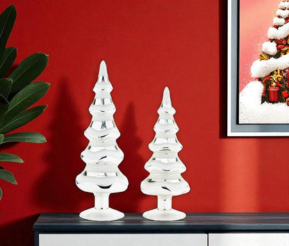Set of Two Silver And White Glass Trees Tabletop Sculpture HomeRoots
