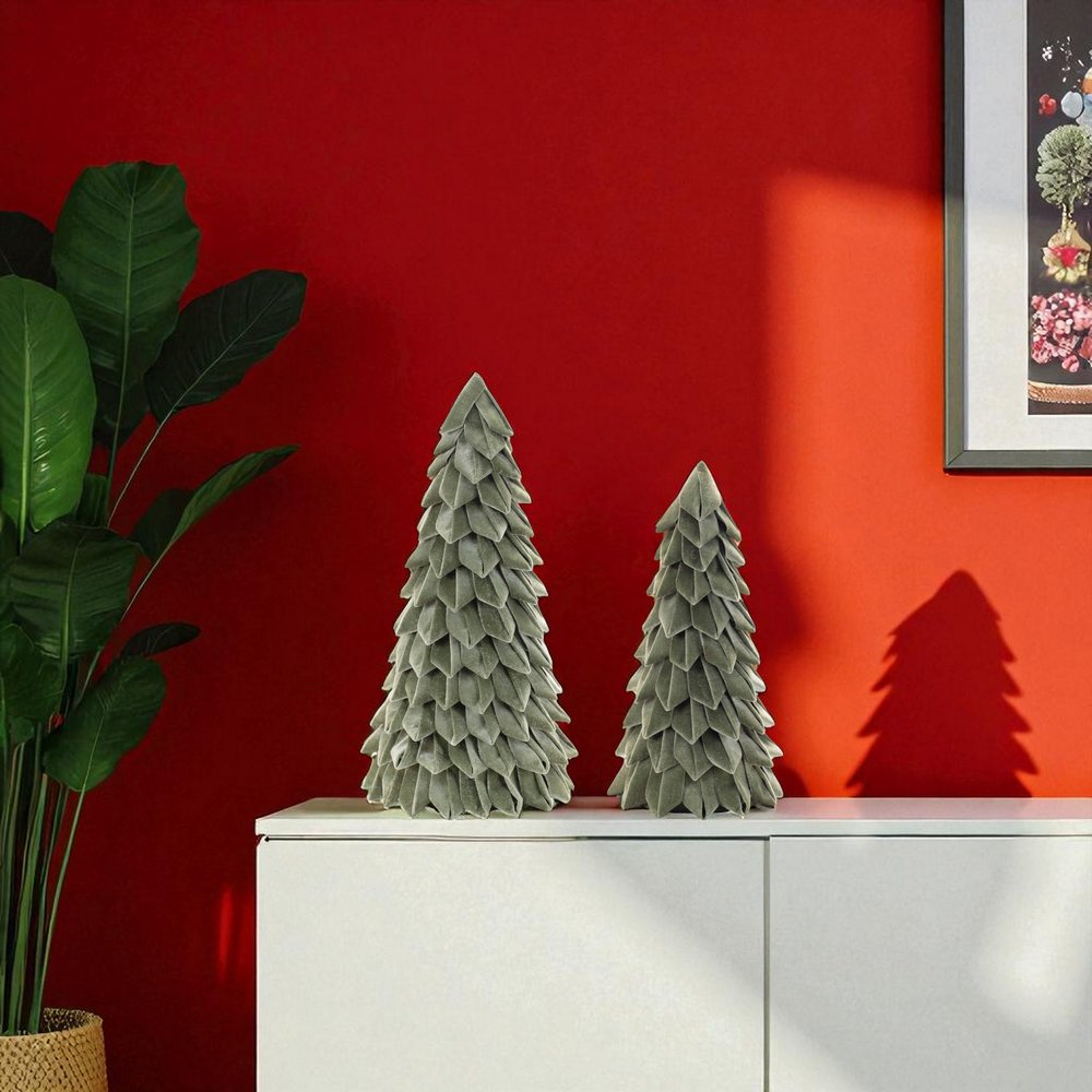 Set of Two Green Fabric Trees Tabletop Sculpture HomeRoots
