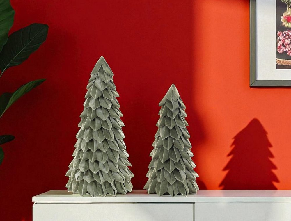 Set of Two Green Fabric Trees Tabletop Sculpture HomeRoots