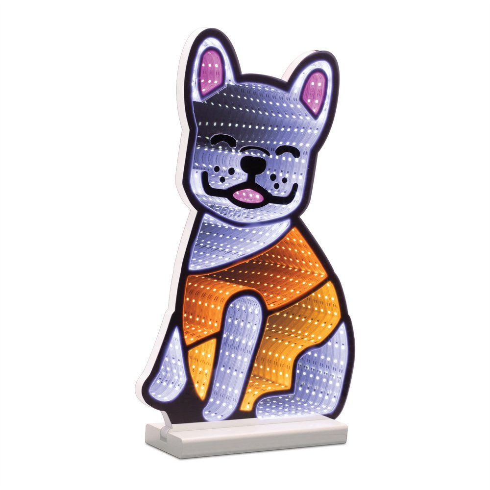 16" White And Orange Acrylic Dog Tabletop Sign with LED HomeRoots