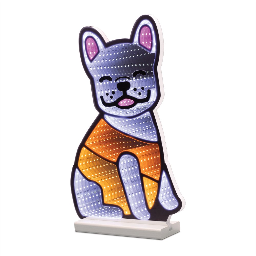 16" White And Orange Acrylic Dog Tabletop Sign with LED HomeRoots