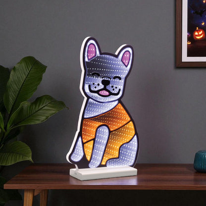 16" White And Orange Acrylic Dog Tabletop Sign with LED HomeRoots