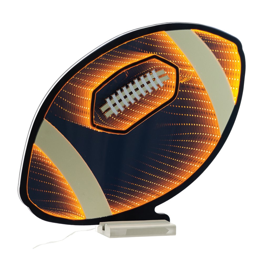 14" Black Orange And White Acrylic Football Tabletop Sign with LED HomeRoots