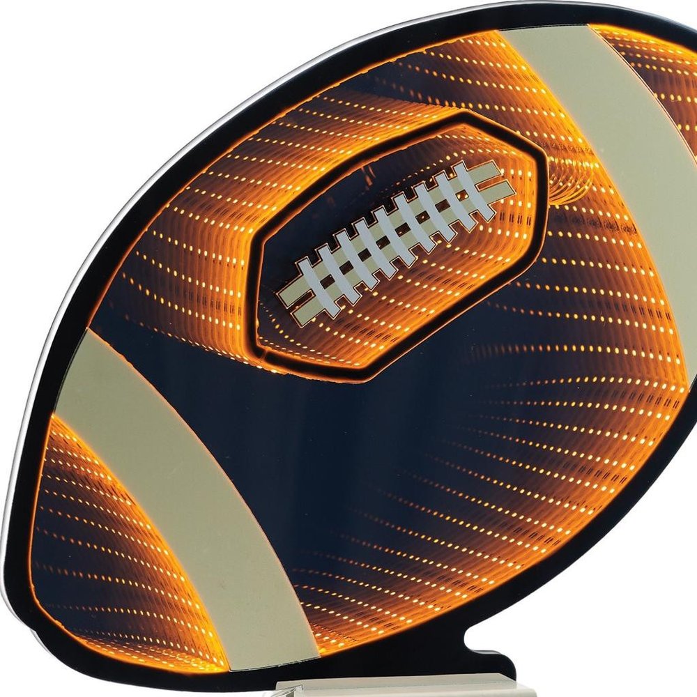 14" Black Orange And White Acrylic Football Tabletop Sign with LED HomeRoots