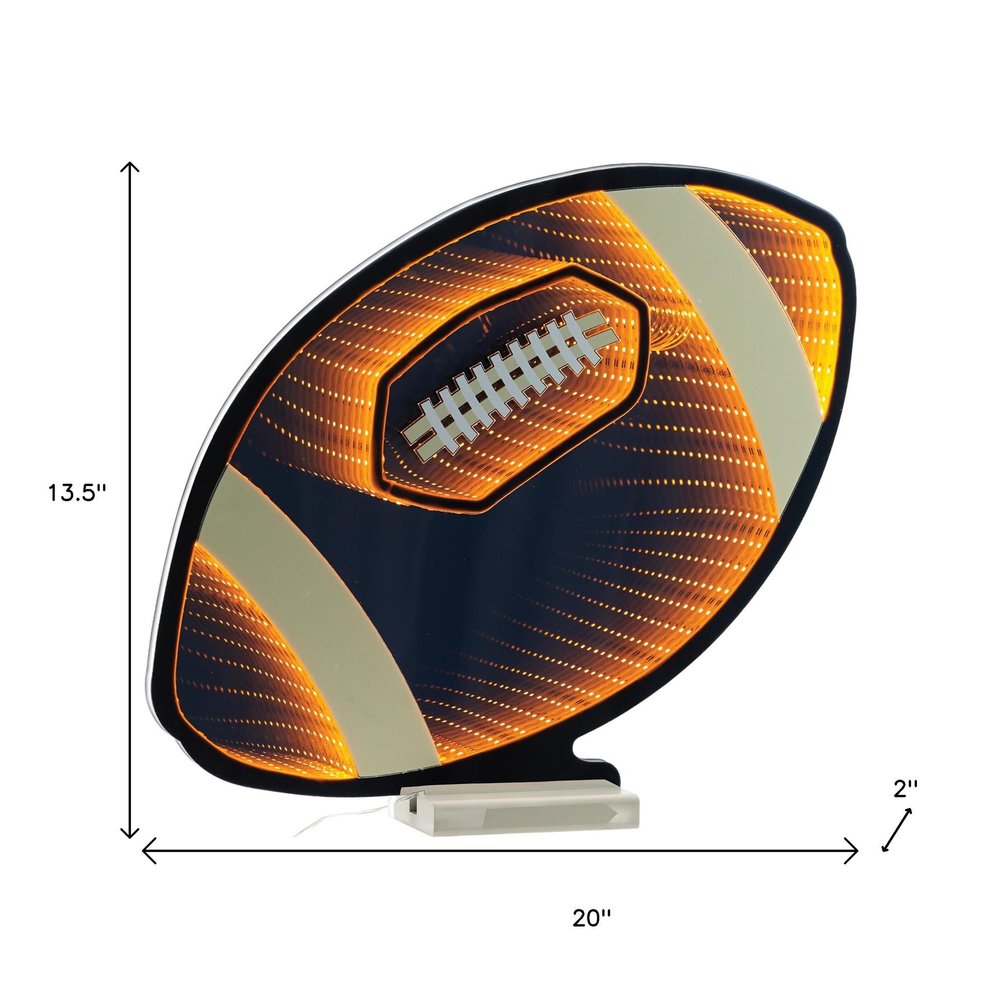 14" Black Orange And White Acrylic Football Tabletop Sign with LED HomeRoots