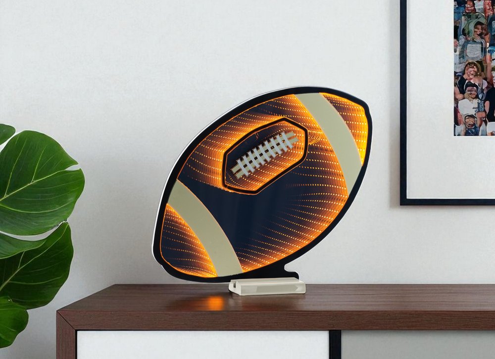 14" Black Orange And White Acrylic Football Tabletop Sign with LED HomeRoots