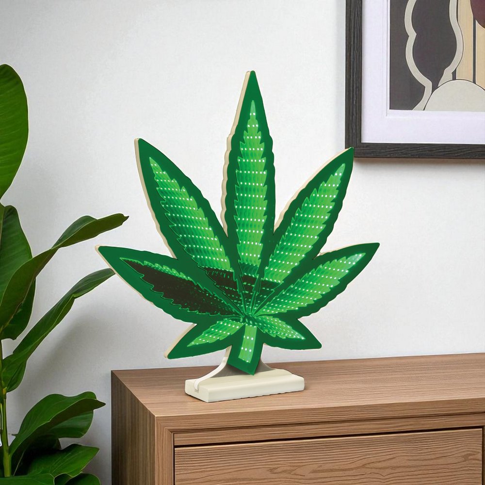 18" Green Acrylic Leaf Tabletop Sign with LED HomeRoots