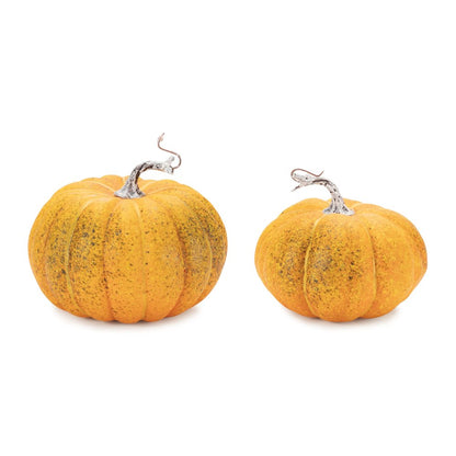 Set of Two Orange And Green Plastic Pumpkin Thanksgiving Pumpkin Tabletop Sculpture HomeRoots