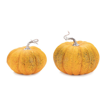 Set of Two Orange And Green Plastic Pumpkin Thanksgiving Pumpkin Tabletop Sculpture HomeRoots