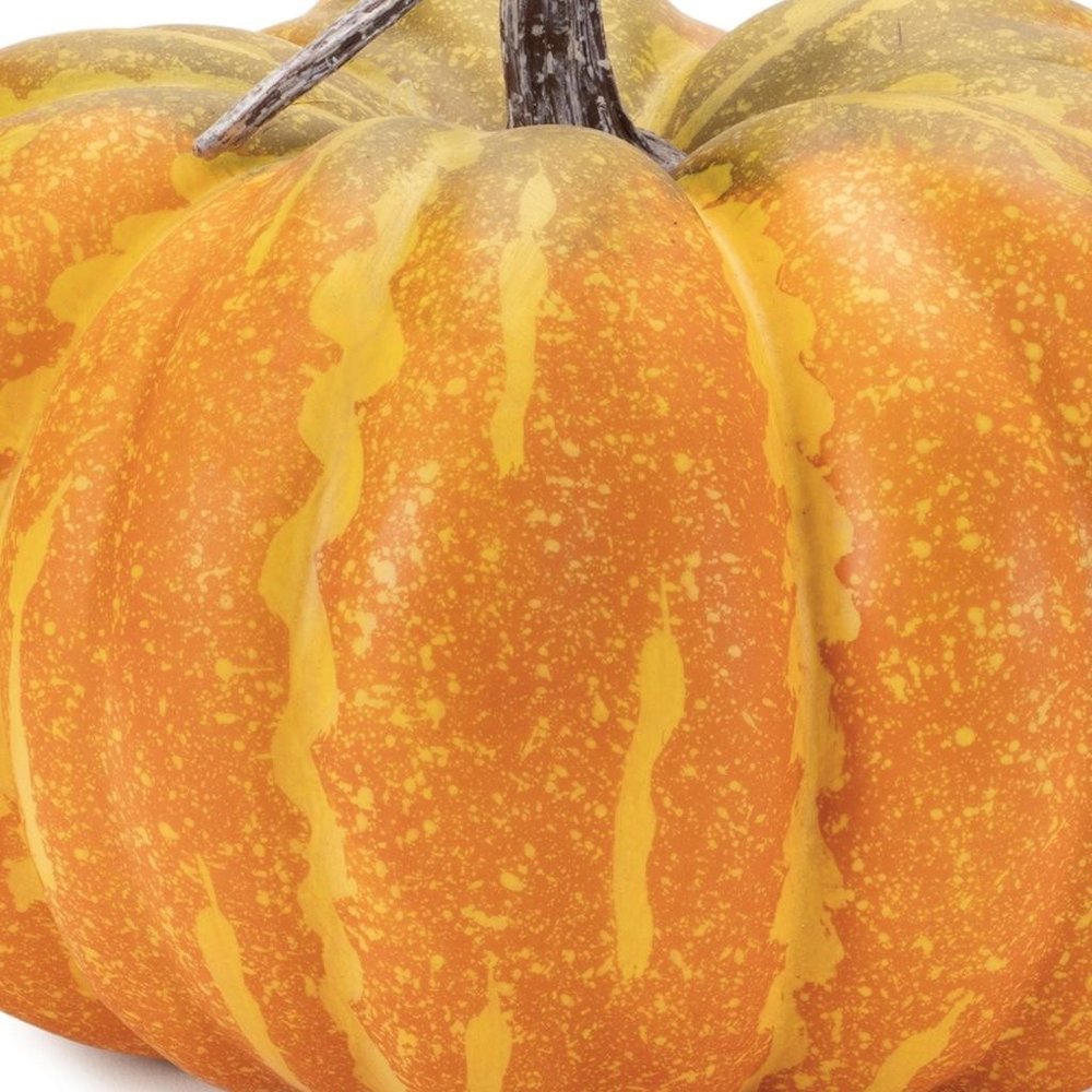 Set of Two Orange And Yellow Plastic Pumpkin Thanksgiving Pumpkin Tabletop Sculpture HomeRoots