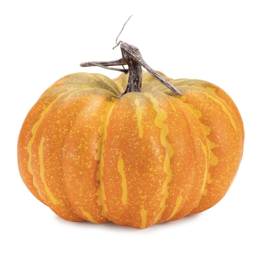 Set of Two Orange And Yellow Plastic Pumpkin Thanksgiving Pumpkin Tabletop Sculpture HomeRoots
