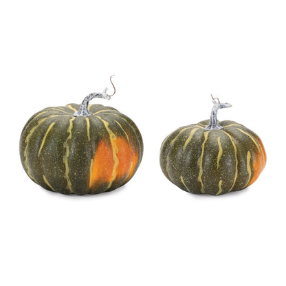 Set of Two Green And Orange Plastic Pumpkin Thanksgiving Pumpkin Tabletop Sculpture HomeRoots