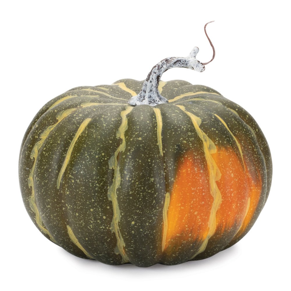 Set of Two Green And Orange Plastic Pumpkin Thanksgiving Pumpkin Tabletop Sculpture HomeRoots