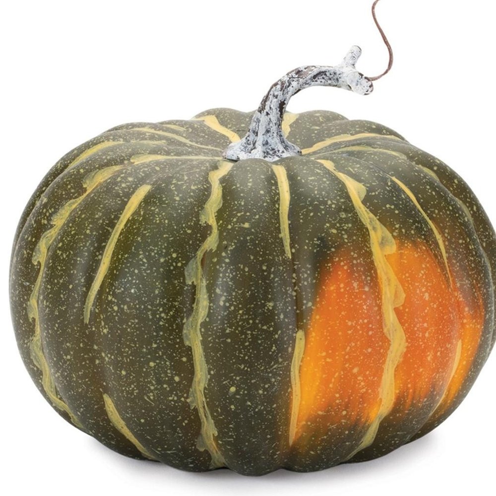 Set of Two Green And Orange Plastic Pumpkin Thanksgiving Pumpkin Tabletop Sculpture HomeRoots
