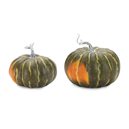 Set of Two Green And Orange Plastic Pumpkin Thanksgiving Pumpkin Tabletop Sculpture HomeRoots