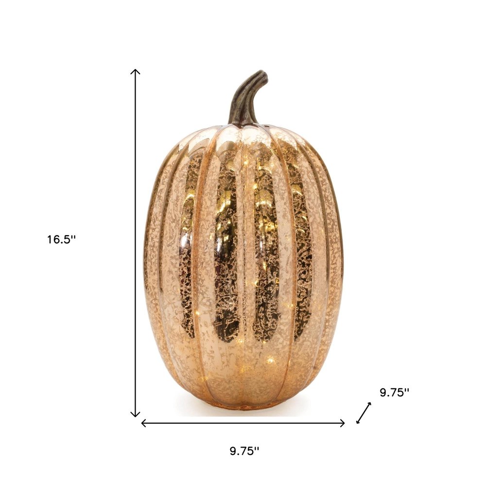 Set of Two Orange Glass Pumpkin Thanksgiving Pumpkin Tabletop Sculpture with LED HomeRoots