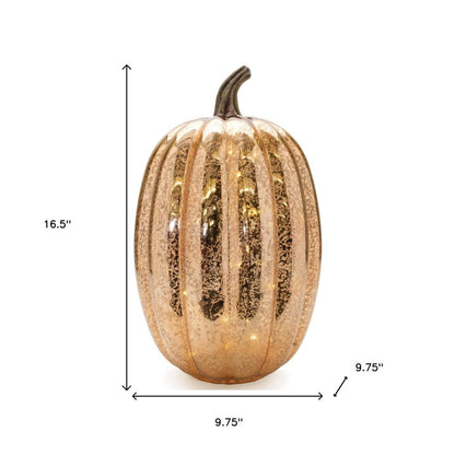 Set of Two Orange Glass Pumpkin Thanksgiving Pumpkin Tabletop Sculpture with LED HomeRoots