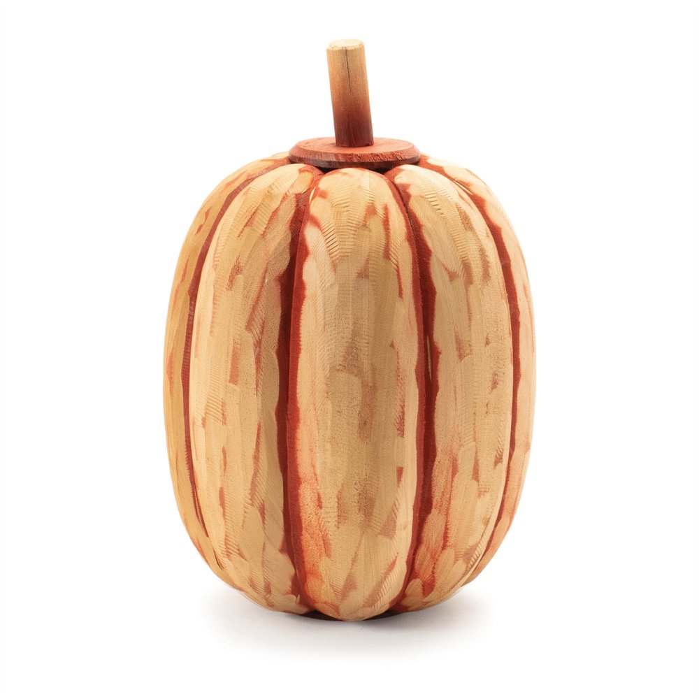 Set of Two Orange Wood Pumpkin Thanksgiving Pumpkin Tabletop Sculpture HomeRoots