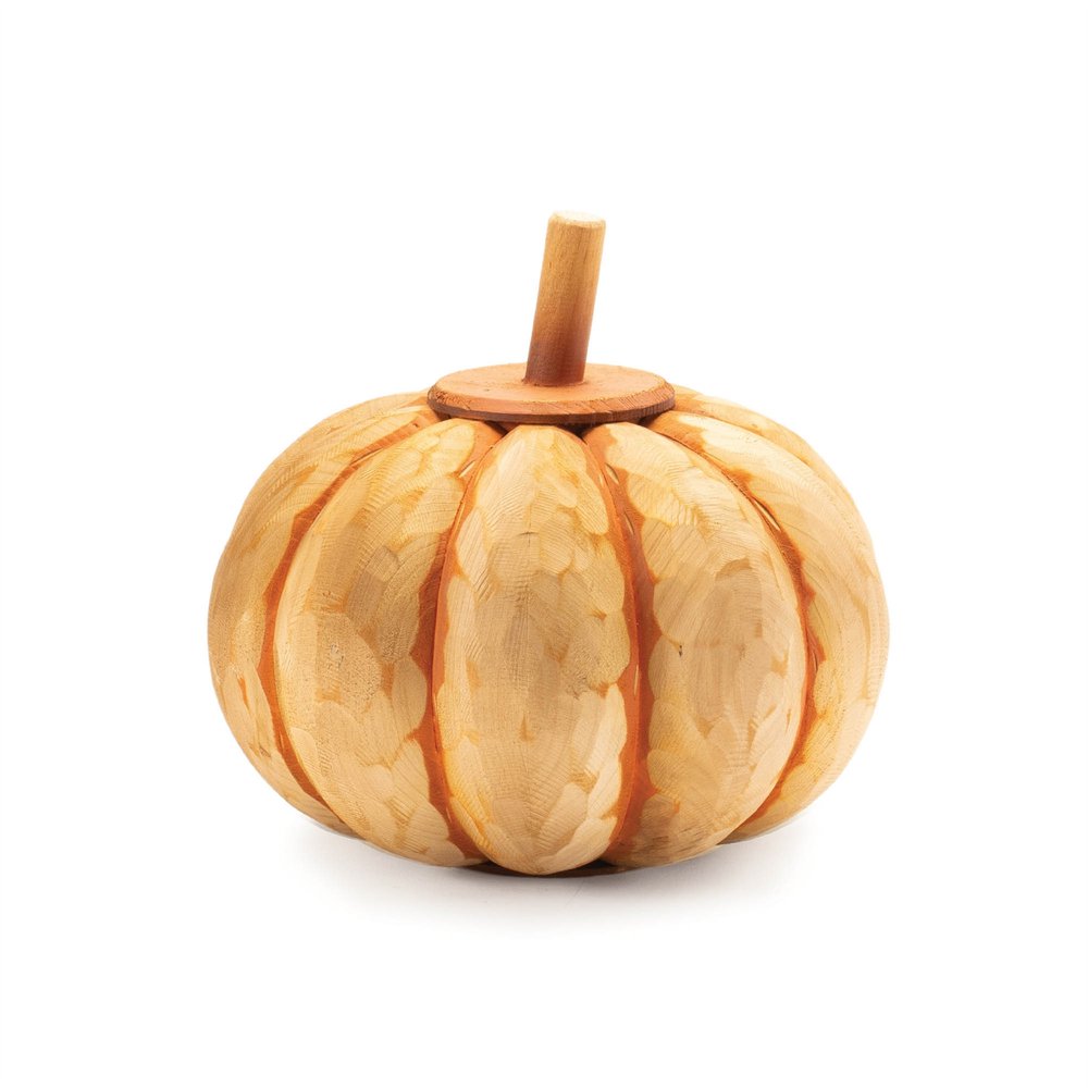 Set of Two Orange Wood Pumpkin Thanksgiving Pumpkin Tabletop Sculpture HomeRoots