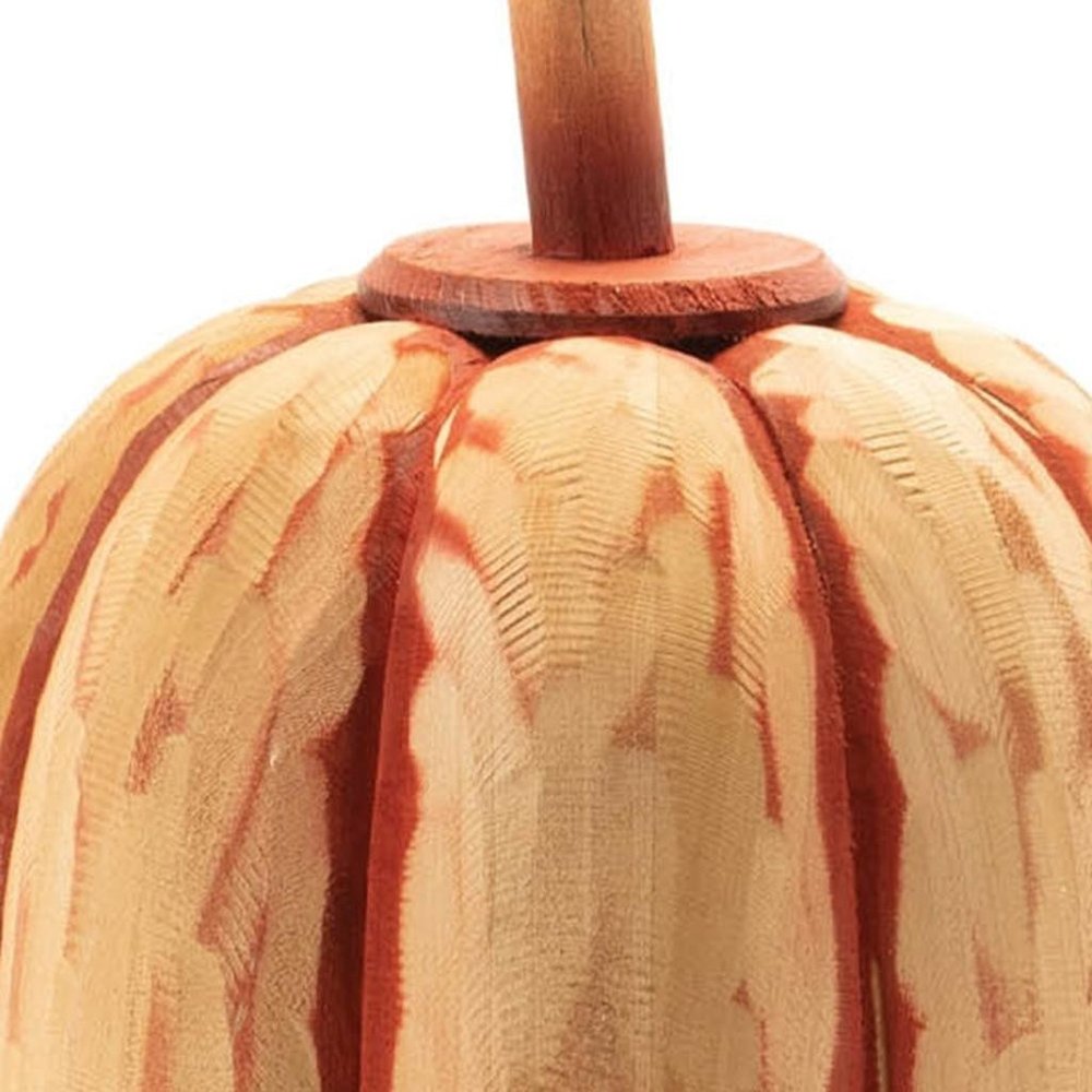 Set of Two Orange Wood Pumpkin Thanksgiving Pumpkin Tabletop Sculpture HomeRoots