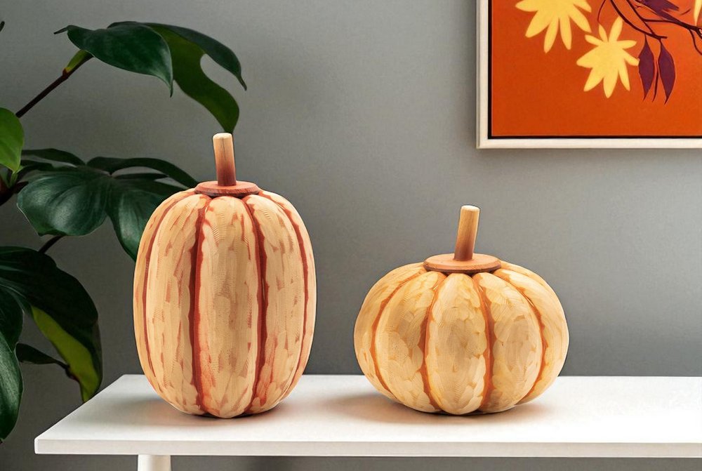 Set of Two Orange Wood Pumpkin Thanksgiving Pumpkin Tabletop Sculpture HomeRoots