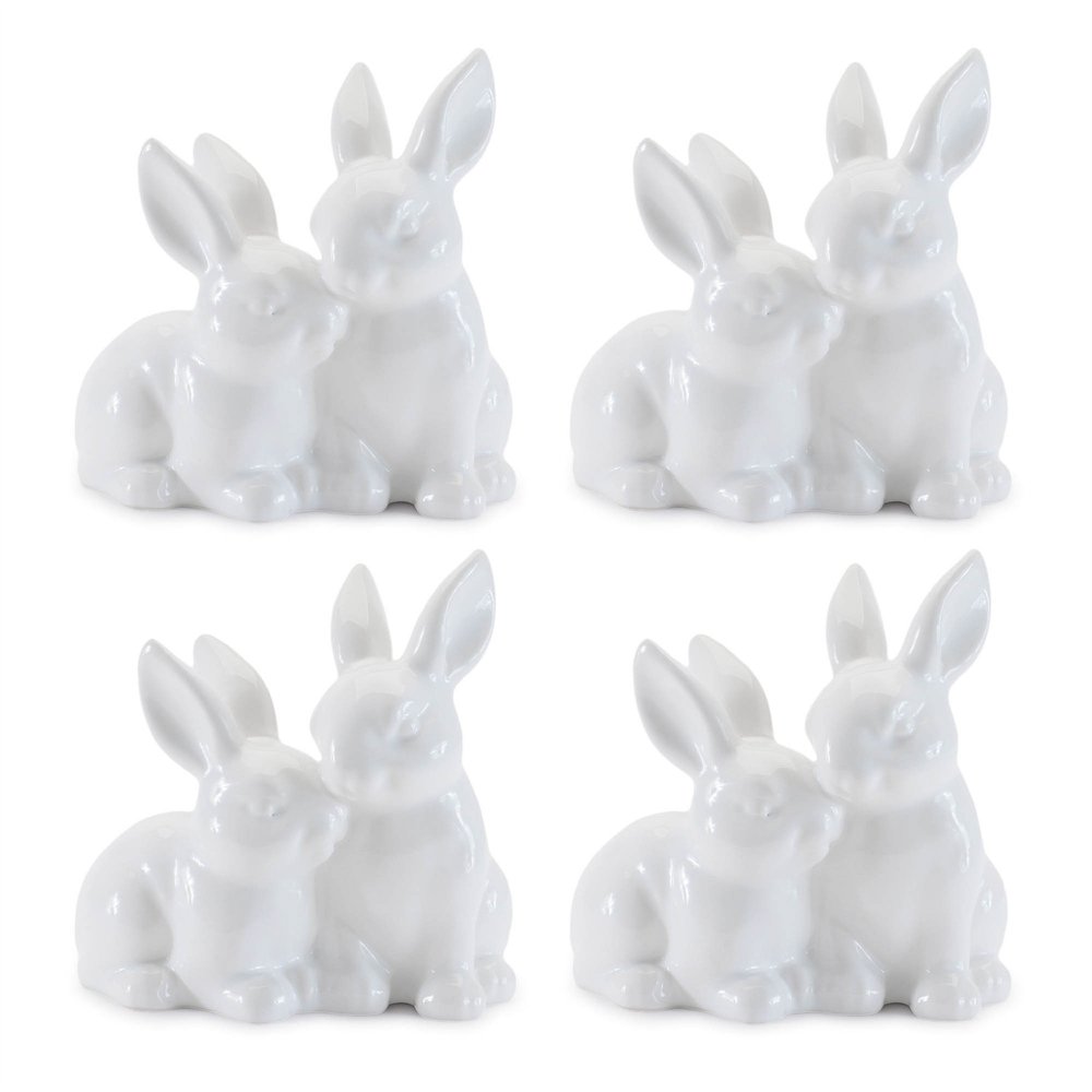 Set of Four White Ceramic Rabbit Figurine HomeRoots