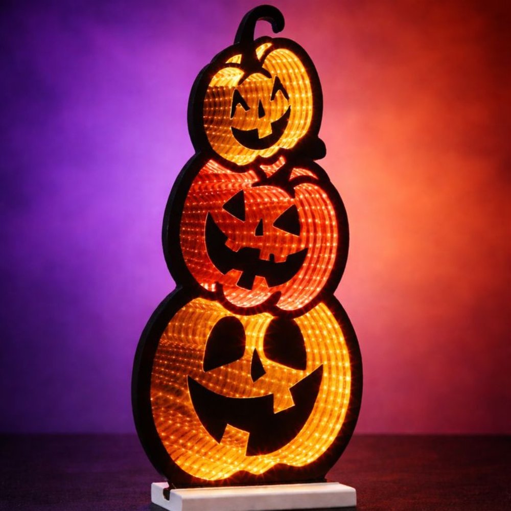 23" Orange Black And Yellow Acrylic Halloween Jack-O-Lantern Tabletop Sign with LED HomeRoots