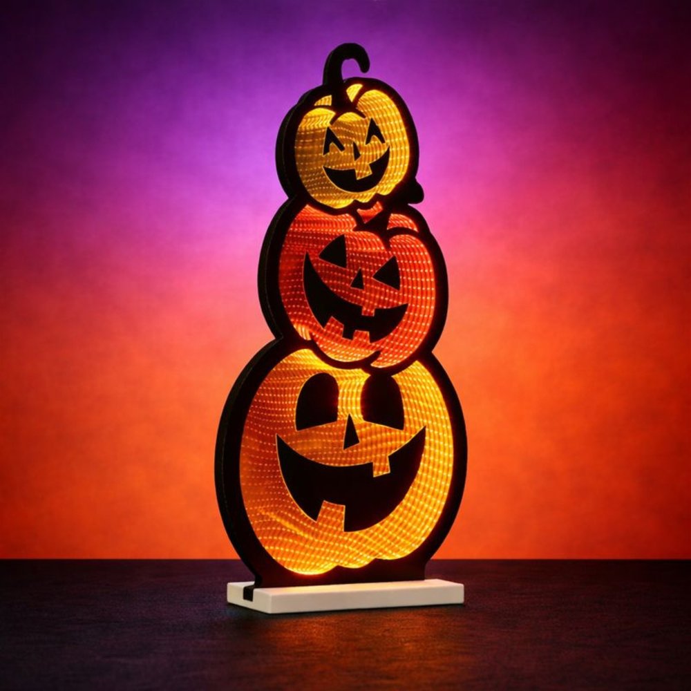 36" Orange Black And Yellow Acrylic Halloween Jack-O-Lantern Tabletop Sign with LED HomeRoots