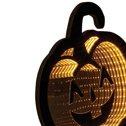 36" Orange Black And Yellow Acrylic Halloween Jack-O-Lantern Tabletop Sign with LED HomeRoots