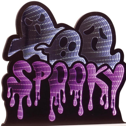 15" White Black And Purple Acrylic Halloween Ghost Tabletop Sign with LED HomeRoots