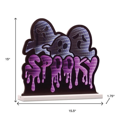 15" White Black And Purple Acrylic Halloween Ghost Tabletop Sign with LED HomeRoots
