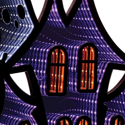 16" Black Orange And Purple Acrylic House Halloween Ghost Tabletop Sign with LED HomeRoots