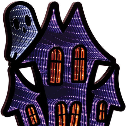 16" Black Orange And Purple Acrylic House Halloween Ghost Tabletop Sign with LED HomeRoots