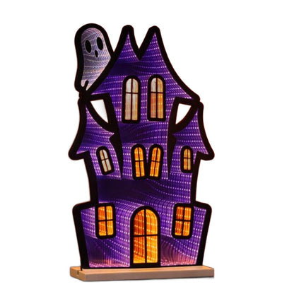 24" Black Orange And Purple Acrylic House Halloween Ghost Tabletop Sign with LED HomeRoots