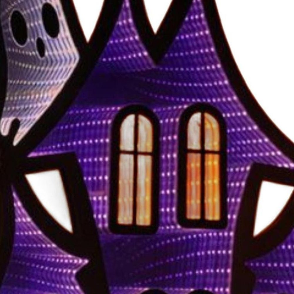24" Black Orange And Purple Acrylic House Halloween Ghost Tabletop Sign with LED HomeRoots