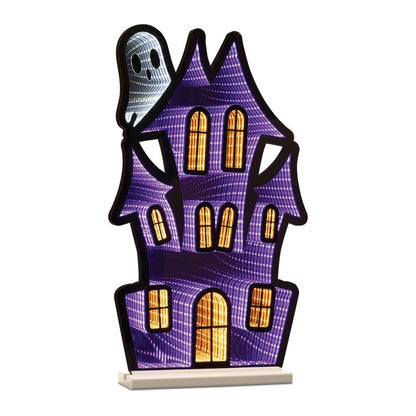 24" Black Orange And Purple Acrylic House Halloween Ghost Tabletop Sign with LED HomeRoots